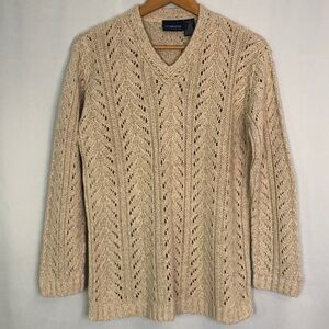 Liz Claiborne Lizsport Chunky Knit Sweater Cream Color Wool Blended Size M